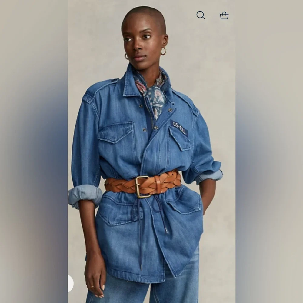 Polo Ralph Lauren - Oversized Women’s  Denim Jacket Blue Military Style Sz S - Picture 3 of 17